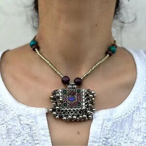 Silver Kuchi Prayer Box Pendant With Inset Glass Necklace